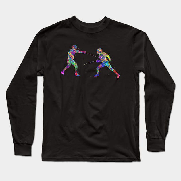 Fencing watercolor Long Sleeve T-Shirt by Yahya Art